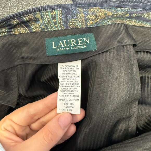 Lauren Ralph Lauren Mens Navy Dress Pants 42x32 Flat Front Office Business Wear - Picture 3 of 8
